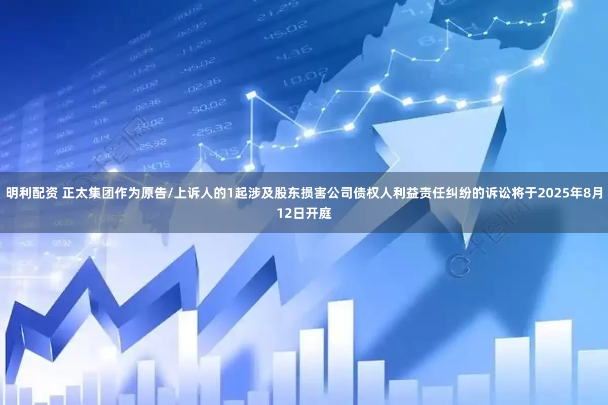 明利配资 正太集团作为原告/上诉人的1起涉及股东损害公司债权人利益责任纠纷的诉讼将于2025年8月12日开庭
